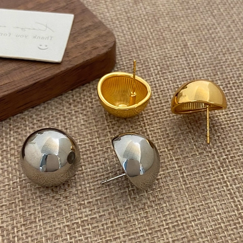 Glänzende Kugelohrstecker Hochglanzpoliertes Kupfer Echt Vergoldet Geometrischer Minimalistischer Spiegeloberflächen Schmuck
