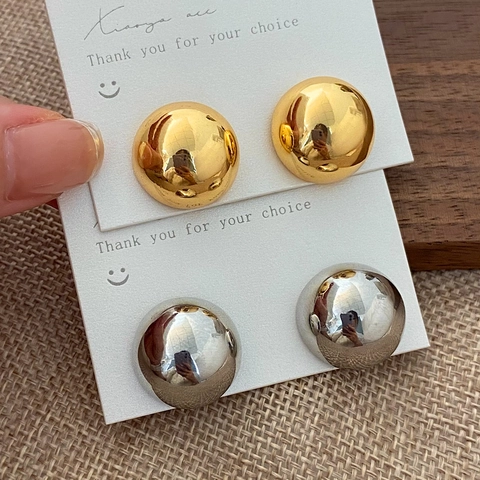 Glänzende Kugelohrstecker Hochglanzpoliertes Kupfer Echt Vergoldet Geometrischer Minimalistischer Spiegeloberflächen Schmuck