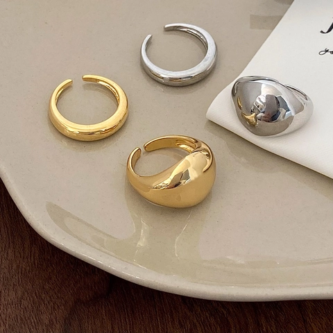 Minimalist Smooth Dome Open Ring High Polish Copper With Real Gold Plated Geometric Niche Style For Men Women