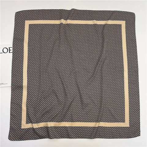Elegant Square Scarf Polyester Imitation Satin Twill Letter Print Geometric Large Headscarf Contrast Border For Women
