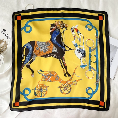 Vierkante Sjaal ImitatieSatijn Satijn Sjaal Ruiterprint Elegante Bandana Voor Vrouwen Haar Tas Wikkel Accessoire Mode