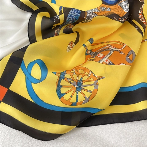 Vierkante Sjaal ImitatieSatijn Satijn Sjaal Ruiterprint Elegante Bandana Voor Vrouwen Haar Tas Wikkel Accessoire Mode
