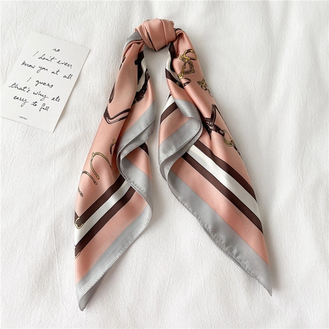 Equestrian Print Square Scarf Satin Polyester Horse Bit Pattern Neck Head Hair Wrap Accessory For Women Office Fashion