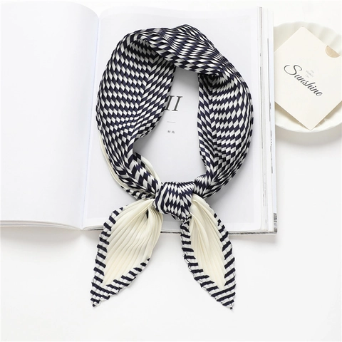 Sciarpa Plissettata Donna Geometrica Righe Raso Artificiale Piccolo Quadrato Collo Minimalista Elegante Accessorio Moda