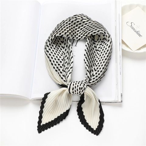 Sciarpa Plissettata Donna Geometrica Righe Raso Artificiale Piccolo Quadrato Collo Minimalista Elegante Accessorio Moda