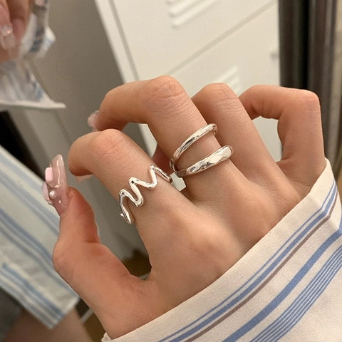 Irregular Wave Open Rings Minimalist Double Layer Adjustable Geometric Finger Jewelry Copper Gold Plated For Women
