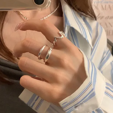 Irregular Wave Open Rings Minimalist Double Layer Adjustable Geometric Finger Jewelry Copper Gold Plated For Women