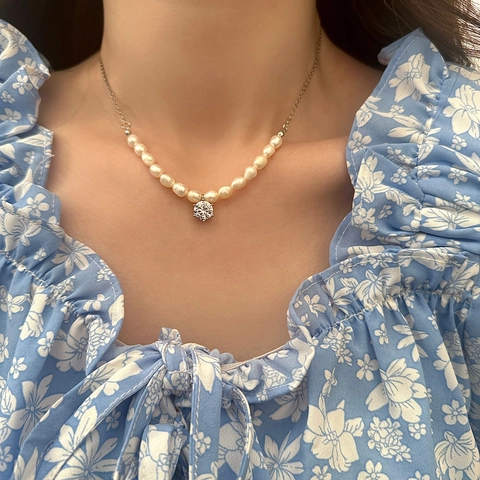 Collana Di Perle D'acqua Dolce Barocche Con Ciondolo In Zircone Rotondo Catena Regolabile In Rame Per Donna Stile Retro Elegante