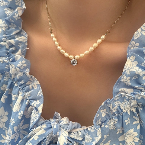 Collana Di Perle D'acqua Dolce Barocche Con Ciondolo In Zircone Rotondo Catena Regolabile In Rame Per Donna Stile Retro Elegante