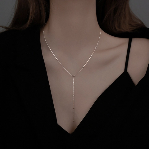 Minimalist Y-Shaped Beaded Necklace Titanium Steel Dangle Chain Jewelry For Women Elegant