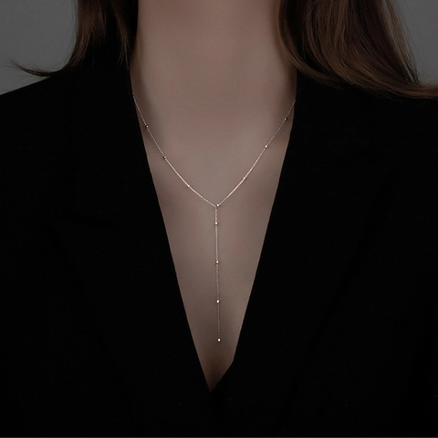 Minimalist Y-Shaped Beaded Necklace Titanium Steel Dangle Chain Jewelry For Women Elegant