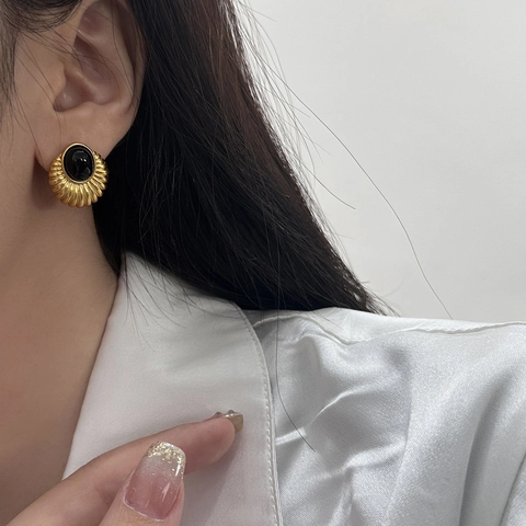 Pendientes De Botón Ovalados Geométricos Franceses Vintage Con Poste De Plata Esterlina 925 Cobre Textura Plegada Radial