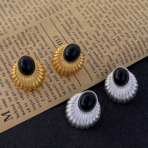 Pendientes De Botón Ovalados Geométricos Franceses Vintage Con Poste De Plata Esterlina 925 Cobre Textura Plegada Radial