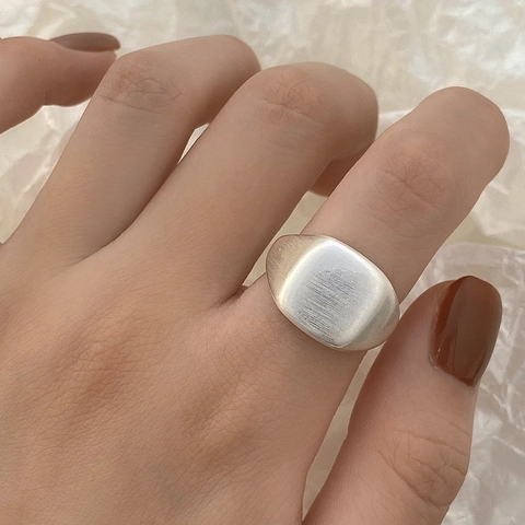 Minimalist Square Signet Ring Brushed Matte Finish Copper Gold Silver Plated Open Adjustable Band Modern Jewelry Unisex