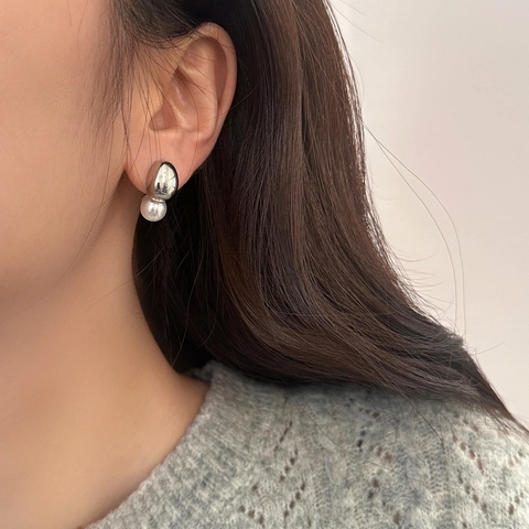 Orecchini A Lobo Perla Artificial Ottone Goccia D Acqua Design Geometrico Con Perno In Argento Sterling 925 Moda Per Donne