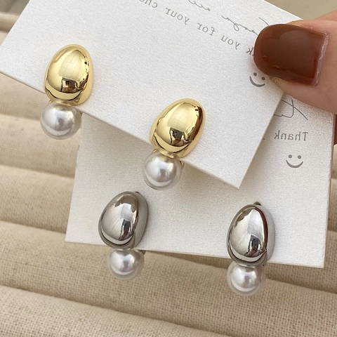 Orecchini A Lobo Perla Artificial Ottone Goccia D Acqua Design Geometrico Con Perno In Argento Sterling 925 Moda Per Donne