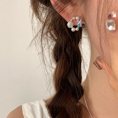Ocean Theme Starfish Shell Stud Earrings Artificial Pearl Enamel Drip Oil Sweet Fresh Summer Jewelry For Women With Copper Earring Post