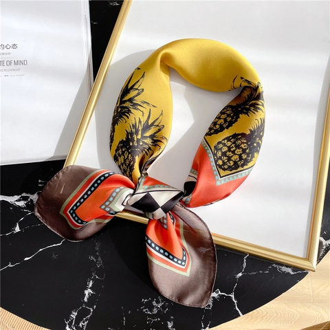 Damen Quadratischer Schal Satin KunstSatin Ananas Kamel Druck Geometrisches Muster Elegant Hals Kopftuch Mode Accessoire