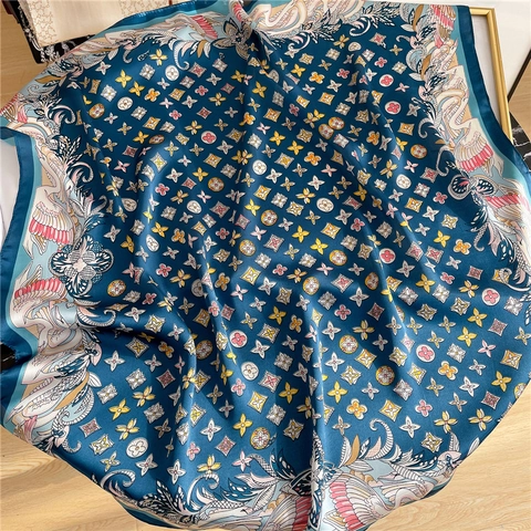 Foulard Quadrato in Raso Vintage da Donna Elegante Gru Floreale Stampa Monogramma Bandana Foulard per Capelli Accessori Quotidiani