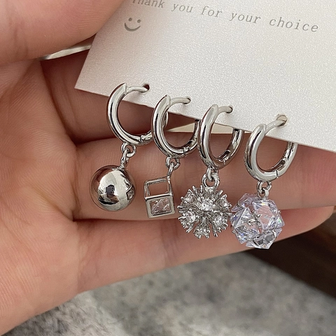 Boucles Oreilles Créoles Pendantes En Zircon Cuivre Plaqué Or Bijoux Élégants Géométriques Pour Femmes