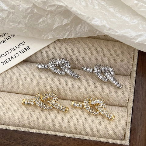 Knoten Ohrstecker Exquisite Mikropave Zirkon Kupfer Ohrringstift Elegant Light Luxury Vintage Stil Schmuck Für Damen