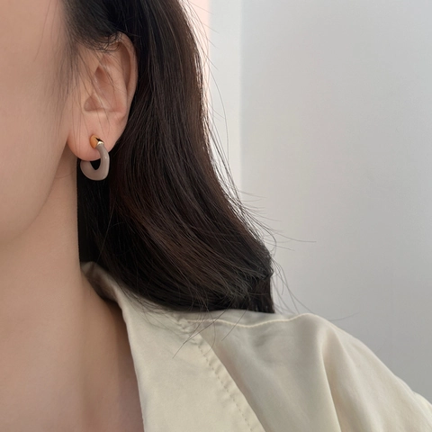 Orecchini A Cerchio A Forma Di C In Rame Placcato Oro Smalto Goccia D'Olio French Retro Minimalista Gioielli Per Donne