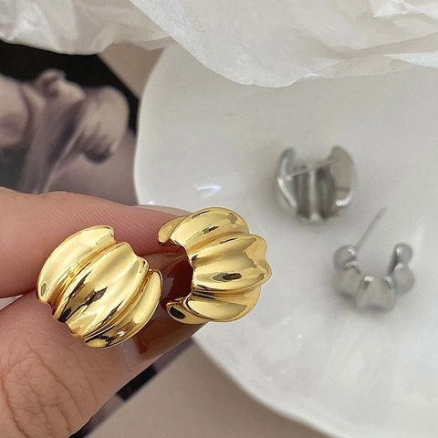 Vintage Σκουλαρίκια Croissant Χάλκινα Με Υφή C-Shape Hoop Γαλλικού Στυλ Κοσμήματα Για Γυναίκες