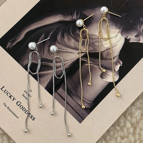 Elegante Lange Kwastjes Oorbellen Voor Dames Met Koperen Ketting En Kunstparel Studs Stijlvolle Sieraden
