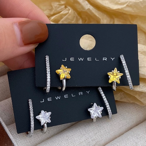 Star Stud Earrings Copper Brass With Cubic Zirconia Dainty Exquisite Star Shape Jewelry For Women Girls Elegant Gift