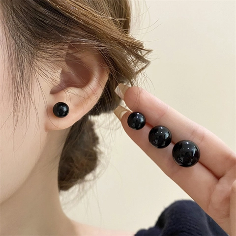 Runde Schwarze Kugel Ohrstecker Mit 925 Sterling Silber Ohrstecker Minimalistischer Retro Eleganter Schmuck Damen