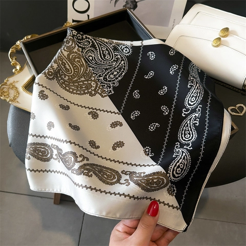 Vintage Paisley Print Satin Quadratischer Schal Für Damen Weiches Seidenähnliches Dekoratives Halstuch Sonnenschutz Kopftuch Schal