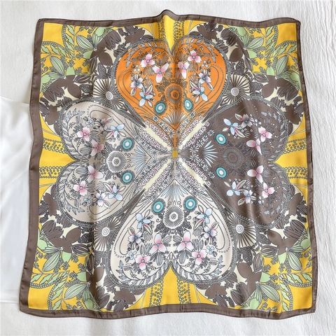 Donna Elegante Foulard Quadrato Simil Raso Satin Stampa Floreale Moda Sciarpa Accessorio Testa Morbido Leggero