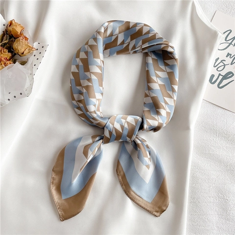 Square Scarf Geometric Triangle Print Satin Polyester Lightweight Neck Kerchief Office Professional Headband Accessory