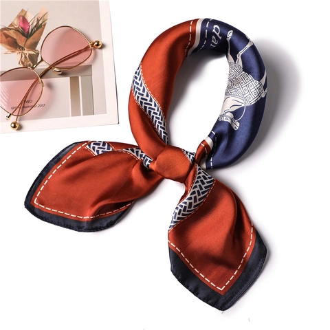 Retro Equestrian Horse Print Square Scarf Imitation Satin Satin Soft Smooth Elegant Neck Wrap For Women