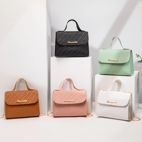 Borsa A Tracolla Da Donna In Pelle PU Con Trama Intrecciata Catena Dorata E Manico Superiore Borsa A Mano Quadrata
