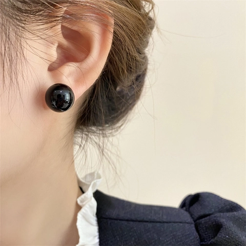 Runde Schwarze Kugel Ohrstecker Mit 925 Sterling Silber Ohrstecker Minimalistischer Retro Eleganter Schmuck Damen
