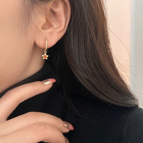 Orecchini Pendenti Zircone Rame Placcato Oro Stella Goccia D'acqua Marquise Gioielli Donna Stile Coreano