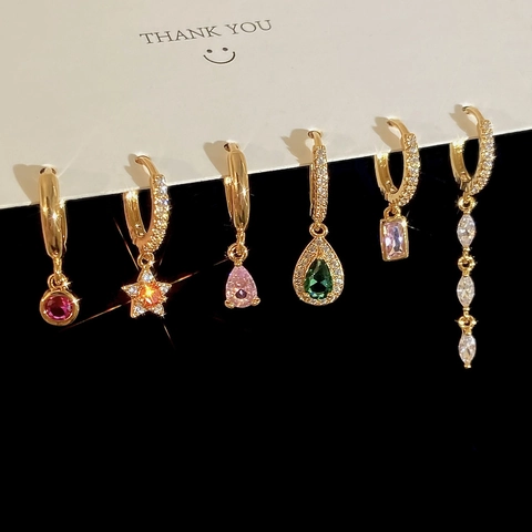 Orecchini Pendenti Zircone Rame Placcato Oro Stella Goccia D'acqua Marquise Gioielli Donna Stile Coreano