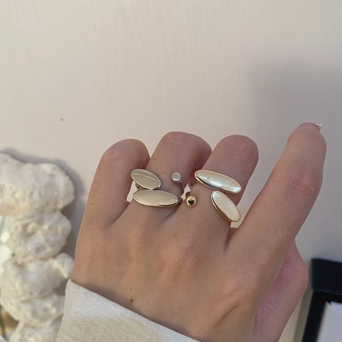 Geometrischer Offener Ring Echtvergoldetes Kupfer Minimalistisches Ovalkapsel Design Verstellbar Nischenschmuck Damen
