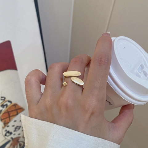 Geometrischer Offener Ring Echtvergoldetes Kupfer Minimalistisches Ovalkapsel Design Verstellbar Nischenschmuck Damen