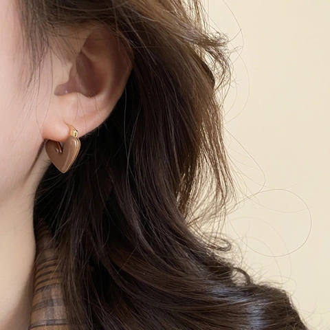 Pendientes De Botón Con Forma De Corazón Vintage Francés Con Poste De Plata Cobre Chapado En Oro Esmalte Joyería