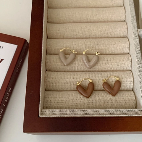 Orecchini A Cuore In Smalto Rame Placcato Oro Minimalista Stile Francese Dolci Orecchini A Lobo Per Donne Accessorio Moda