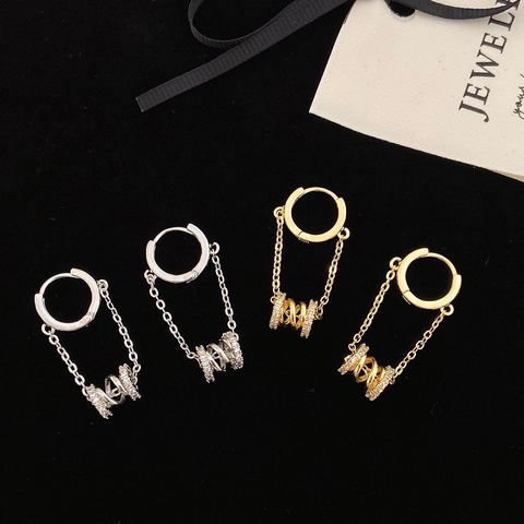 Orecchini A Cerchio In Rame Con Catena E Pendente A Barile In Zirconia Stile Minimalista Di Lusso Francese Per Donna