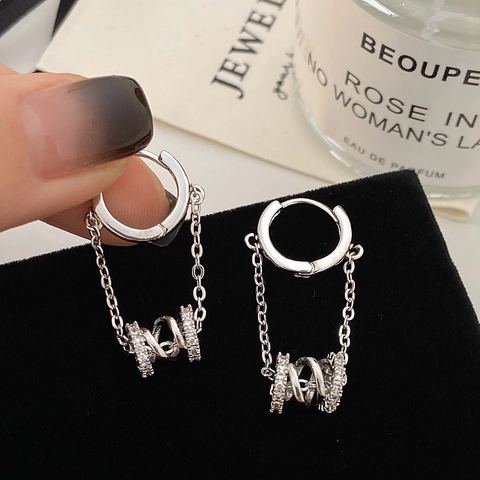 Orecchini A Cerchio In Rame Con Catena E Pendente A Barile In Zirconia Stile Minimalista Di Lusso Francese Per Donna