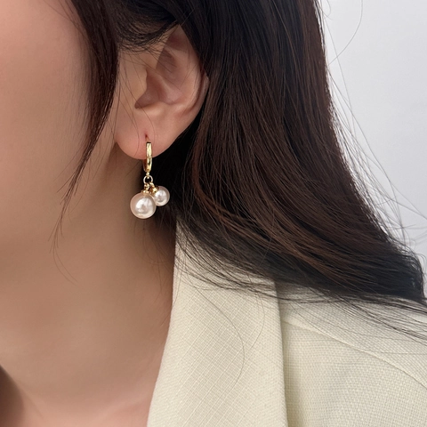 Orecchini Pendenti Con Künstliche Perle Di Conchiglia Ottone Fibbia Tonda Geometrica Stile Coreano Minimalista Gioielli Moda Donna