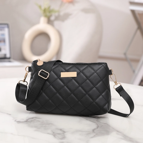 Bolso Bandolera De Cuero PU Acolchado Para Mujer Patrón De Rombos Bolso De Hombro Cuadrado Pequeño Con Correa Ajustable Herrajes Dorados