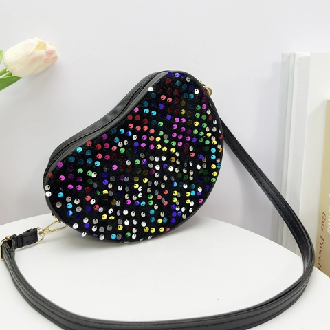 Bolso Bandolera Con Forma De Corazón Para Mujer Lentejuelas De Colores Cuero PU Bolso De Hombro De Moda Para Fiesta Diario