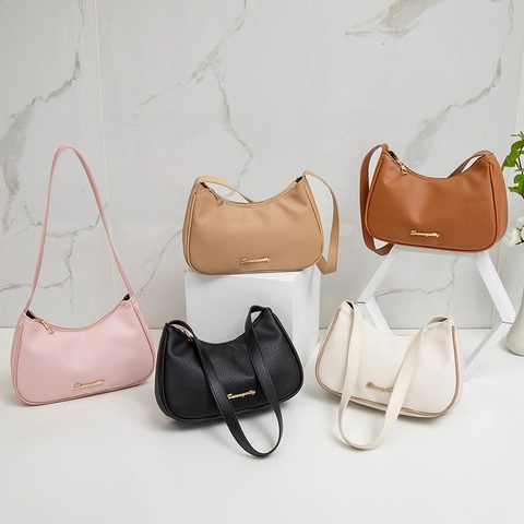 Borsa Hobo Minimalista In Pelle PU Granulata Per Donna Borsa Da Spalla Casual Sottobraccio A Forma Di Mezzaluna