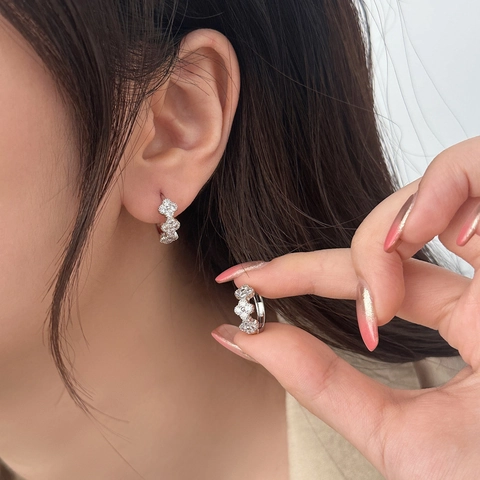 Boucles D'oreilles Créoles Fleur Trèfle Cuivre Micro Pavé Zircon Bijoux De Style Coréen Pour Femmes