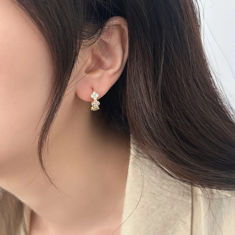 Boucles D'oreilles Créoles Fleur Trèfle Cuivre Micro Pavé Zircon Bijoux De Style Coréen Pour Femmes